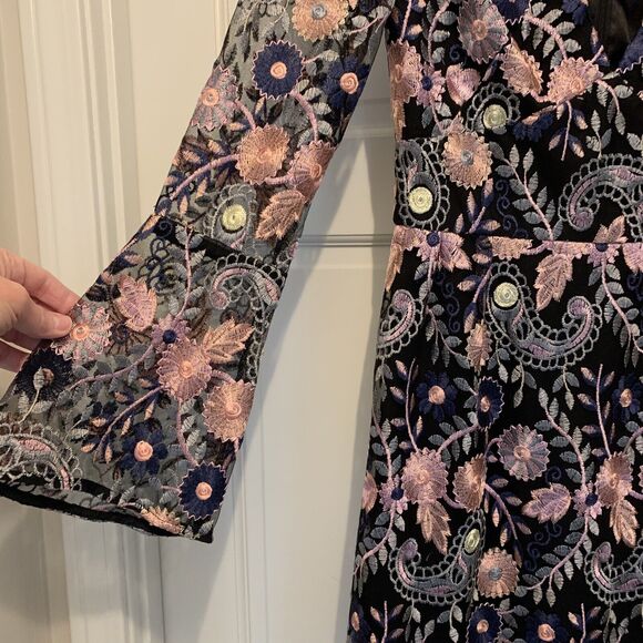 Anthropologie Dress ML Monique Lhuillier Embroidery Floral Bell Sleeve Roupell 0 - Picture 16 of 16